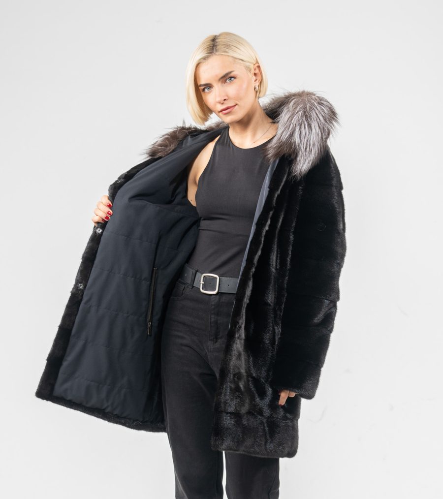 Parka Mink Coat With Fox Fur Hood