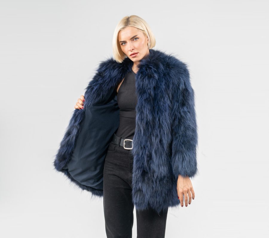 Night Blue Raccoon Fur Coat