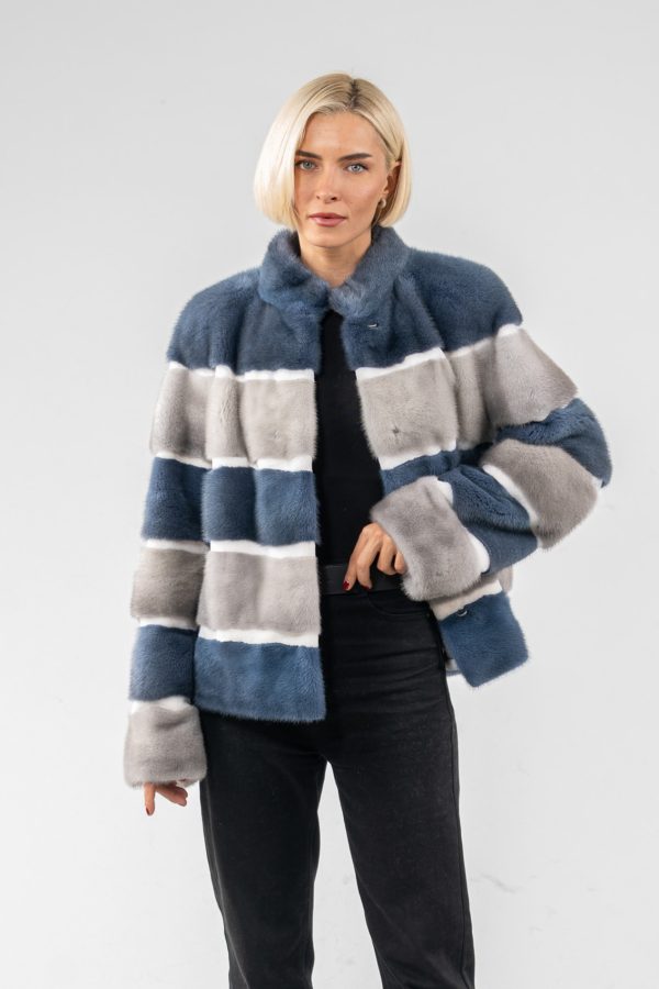 Blue And Gray Mink Fur Jacket
