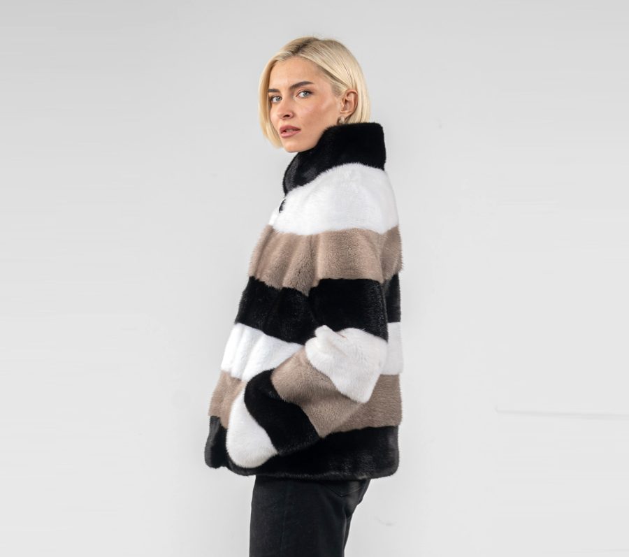 Tricolor Horizontal Layer Mink Fur Jacket