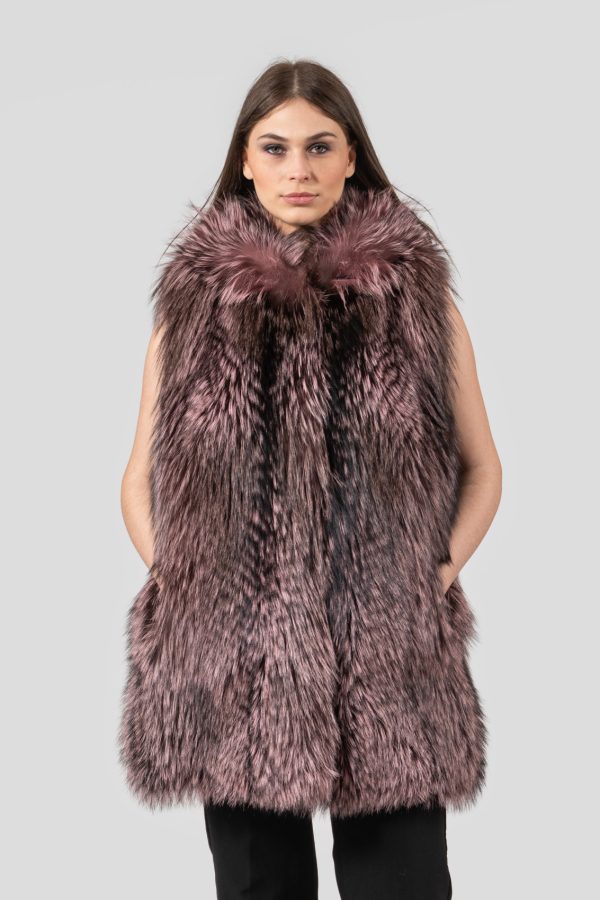 Pink And Black Fox Fur Vest