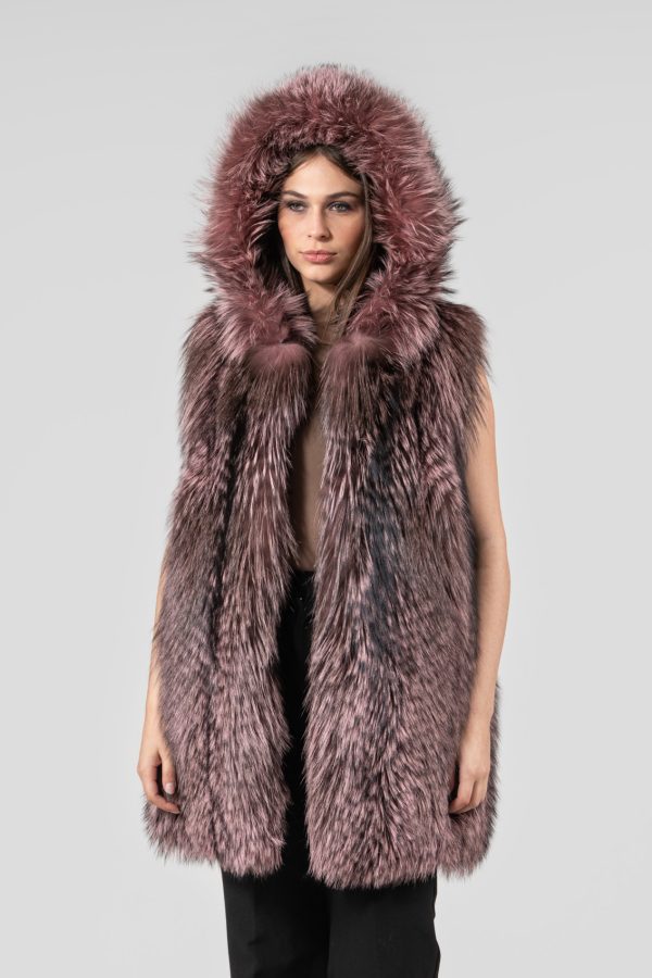 Pink And Black Fox Fur Vest