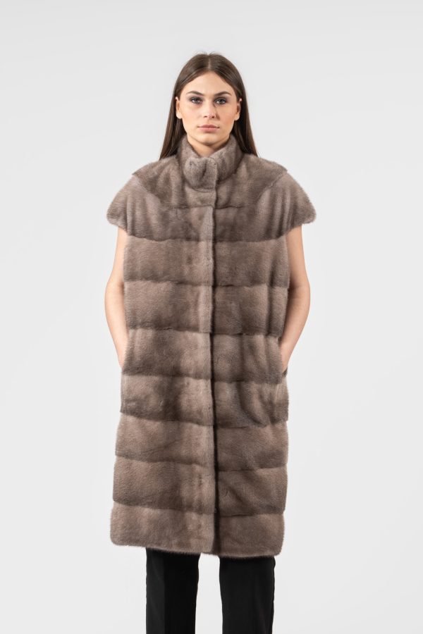 Silver Blue Long Mink Fur Vest