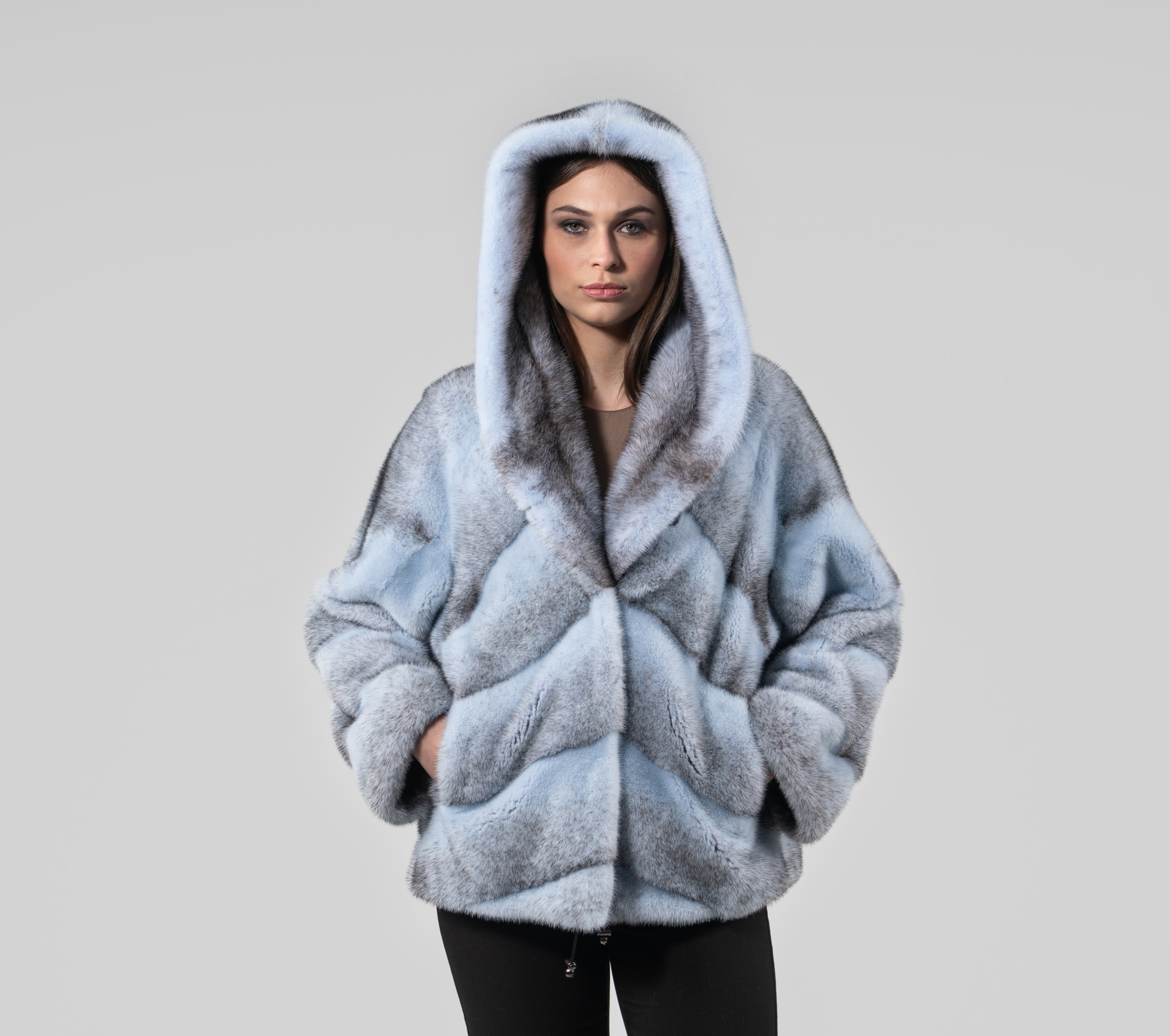Blue Cross Mink Fur Jacket With Hood 100 Real Fur