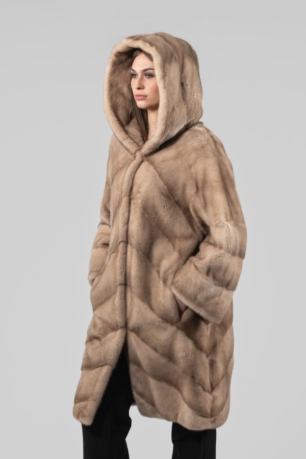 Hooded Champagne Mink Fur Coat