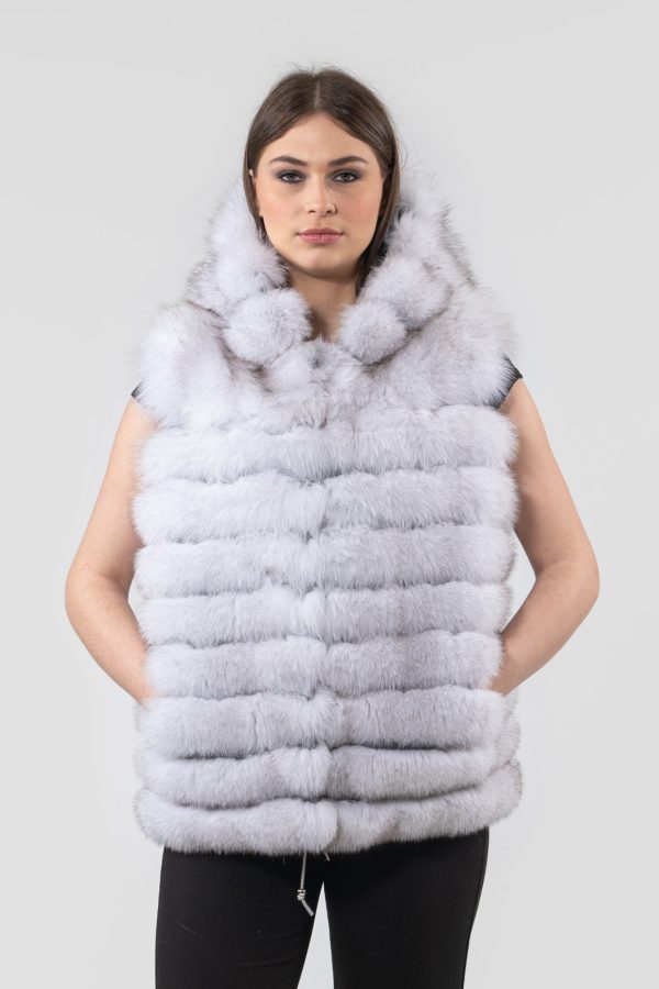 Hooded Blue Fox Fur Vest