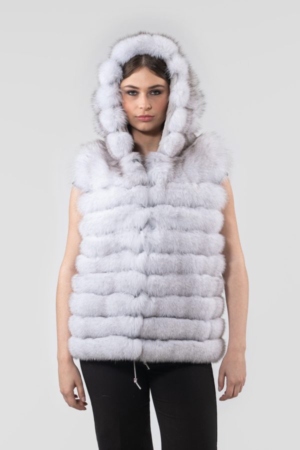 Hooded Blue Fox Fur Vest