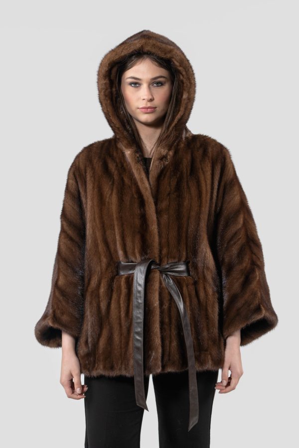 Demi Buff Mink Fur Cape With Hood