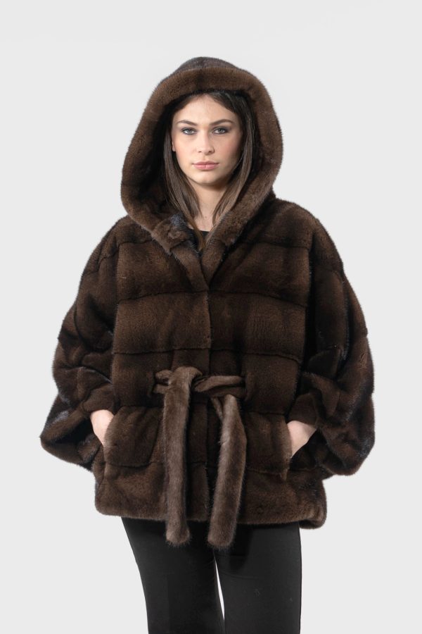 Horizontal Layer Demi Buff Mink Fur Cape With Hood