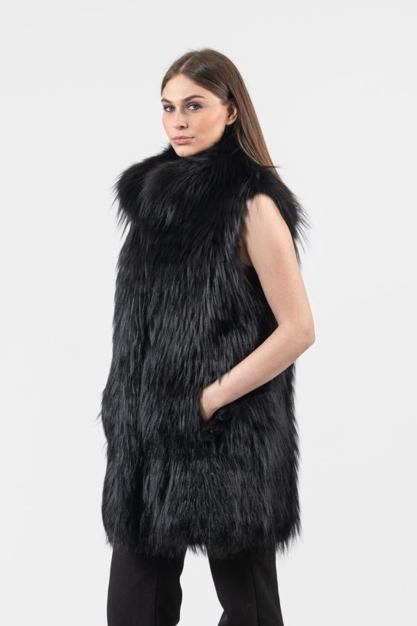 Fox Fur Vest In Black Color
