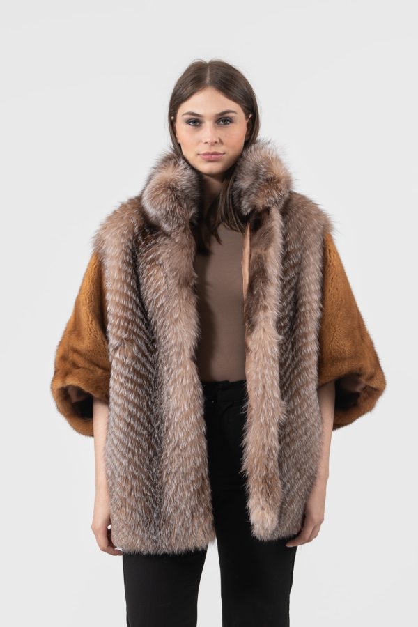 Crystal Fox And Brown Mink Fur Cape