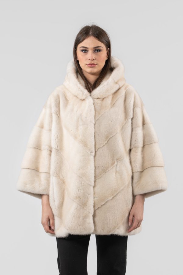 Diagonal Layer Pearl Mink Fur Jacket With Hood