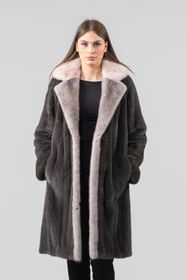 Gray Long Mink Fur Jacket