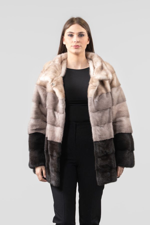 Horizontal Layer Silver Mink Fur Jacket