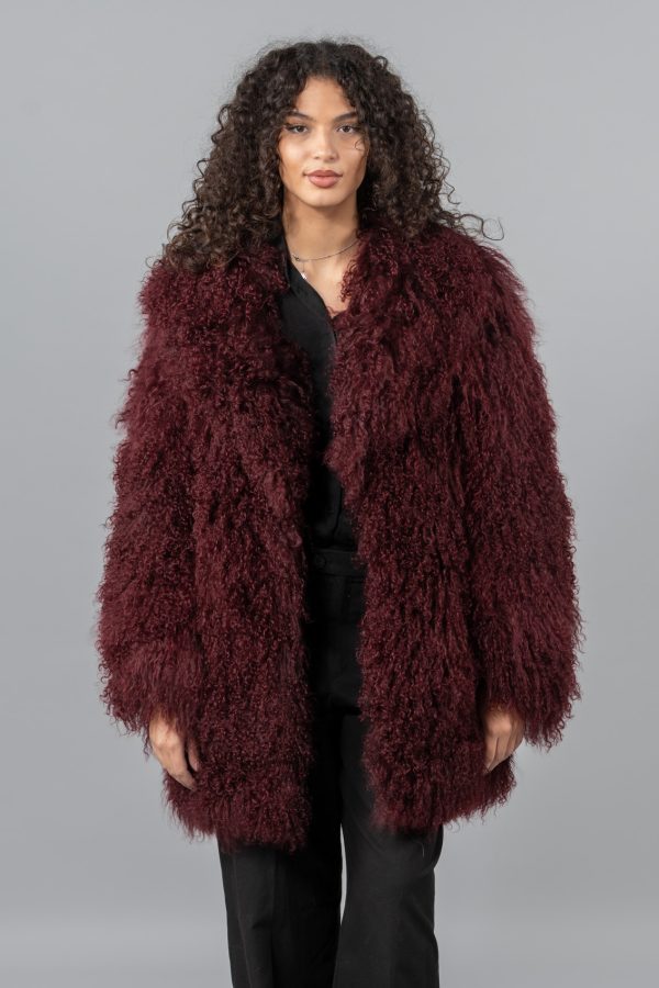 Bordeaux Mongolian Long Fur Jacket