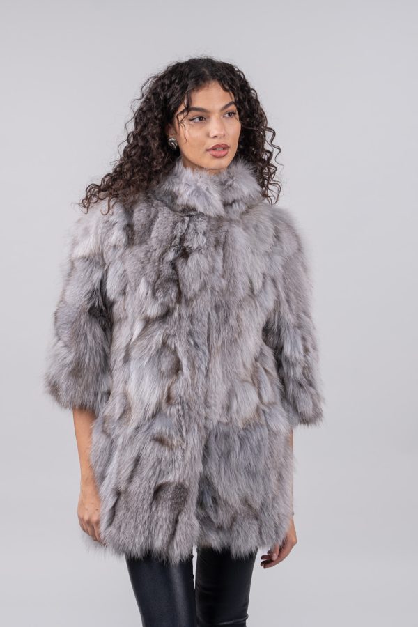 Light Gray Fox Fur Jacket With 3/4 Sleeves