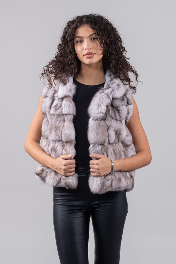 Natural Fox Fur Vest With Hood