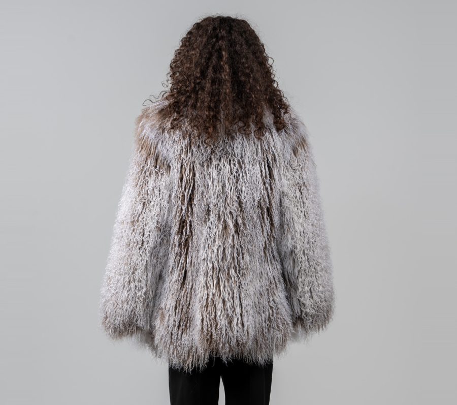 Charcoal Gray Mongolian Fur Jacket