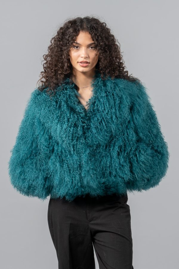 Turquoise Short Mongolian Fur Jacket