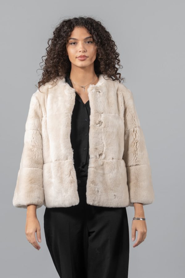 Cream Rabbit Fur Jacket With 7/8 Sleeves
