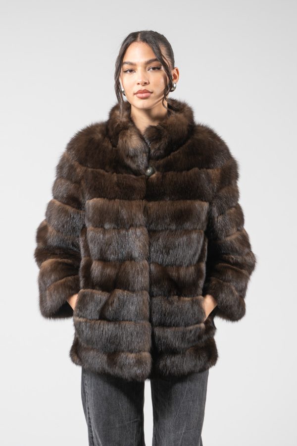 Veste en fourrure de zibeline superposée avec manches 7/8