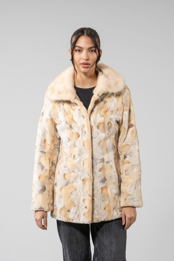 Veste en fourrure de vison bicolore à col large
