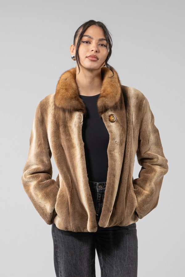 Veste en fourrure de vison marron avec col en zibeline