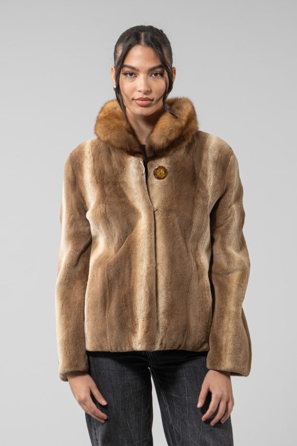 Veste en fourrure de vison marron avec col en zibeline