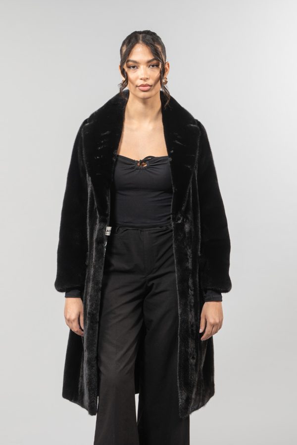V-Neck Blackglama Mink Fur Jacket With Front Pockets
