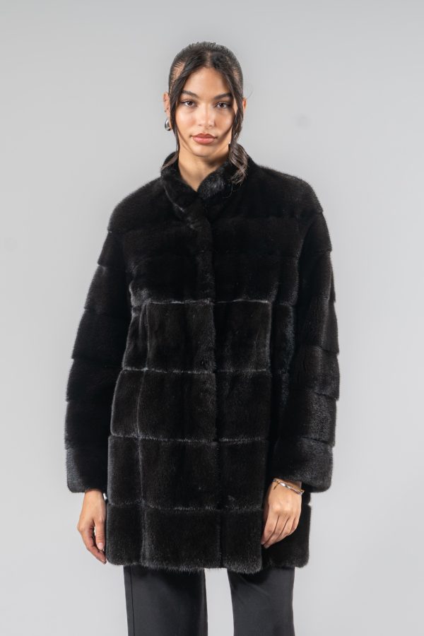 Horizontal Black Mink Fur Jacket