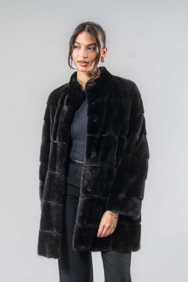 Horizontal Black Mink Fur Jacket