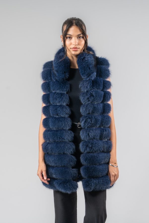 Navy Blue Fox Fur Vest