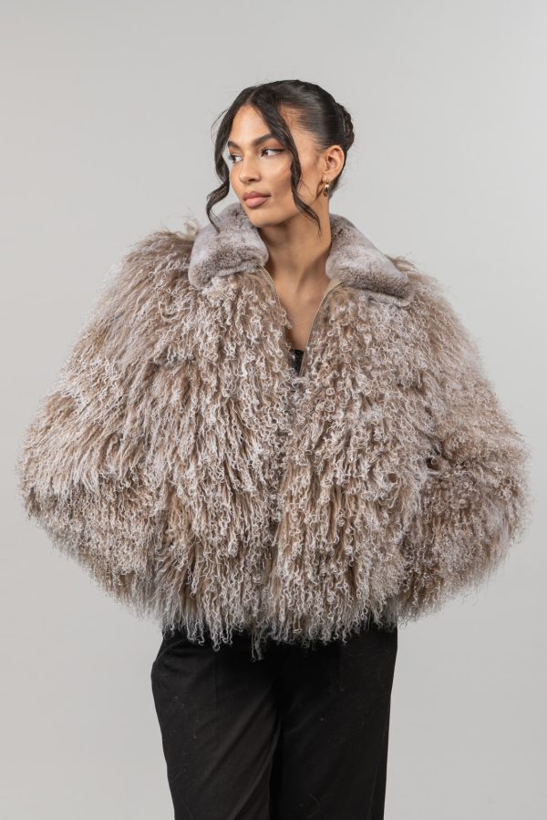 Zipped Charcoal Gray Mongolian Fur Jacket