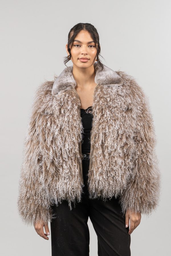 Zipped Charcoal Gray Mongolian Fur Jacket