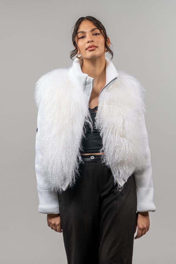 Zipped White Mongolian Fur Jacket