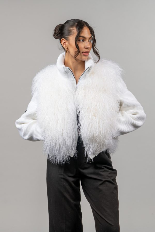 Zipped White Mongolian Fur Jacket