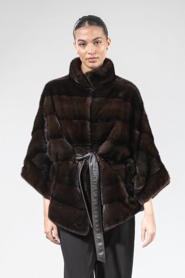Mahogany Mink Fur Cape With Leather Belt Mahogany Mink Fur Cape With Leather Belt
