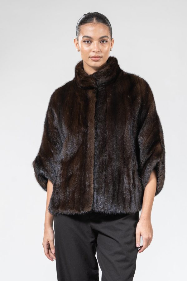 Mahogany Mink Fur Cape Stand-Up Collar Mahogany Mink Fur Cape Stand-Up Collar