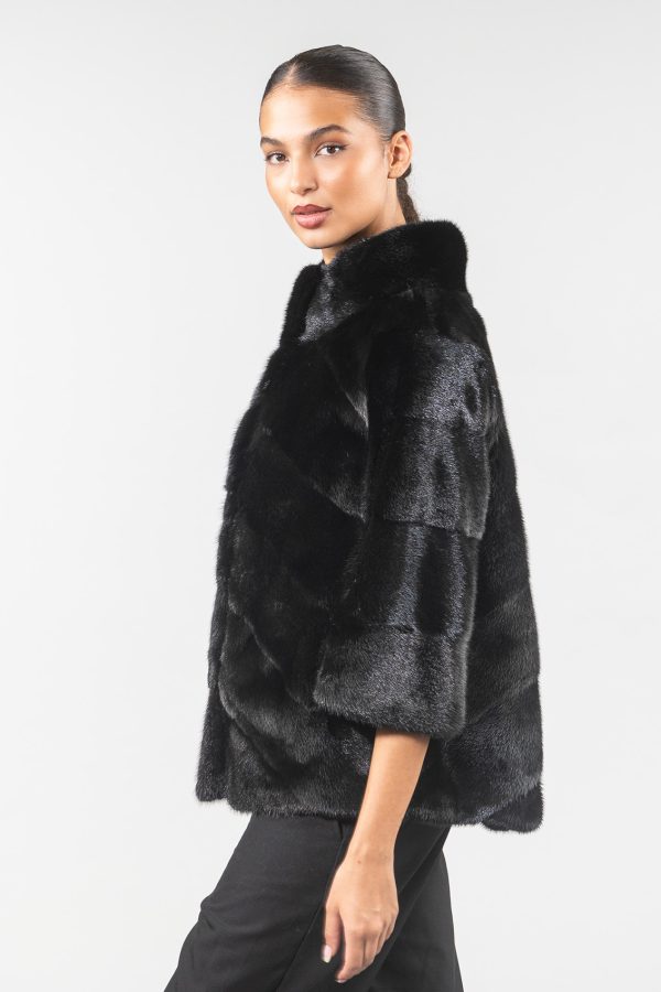 Black Layered Mink Jacket .