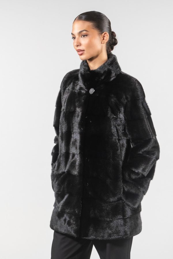 Mink Black Velvet Horizontal Coat