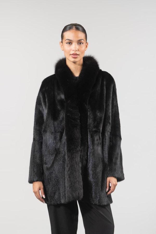 Black Mink Fur Coat with Plush Collar