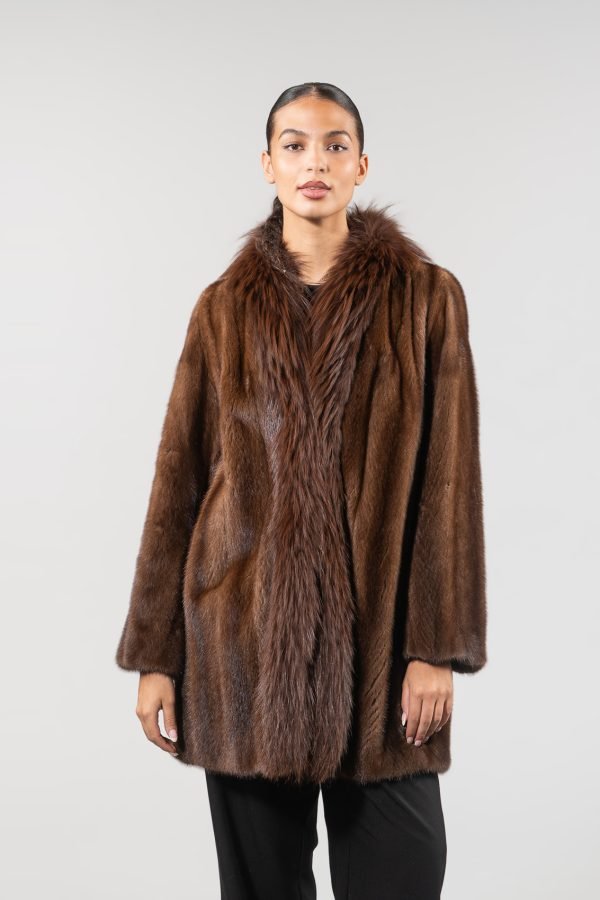 Brown Mink Fur Coat with Shawl Collar Brown Mink Fur Coat with Shawl Collar