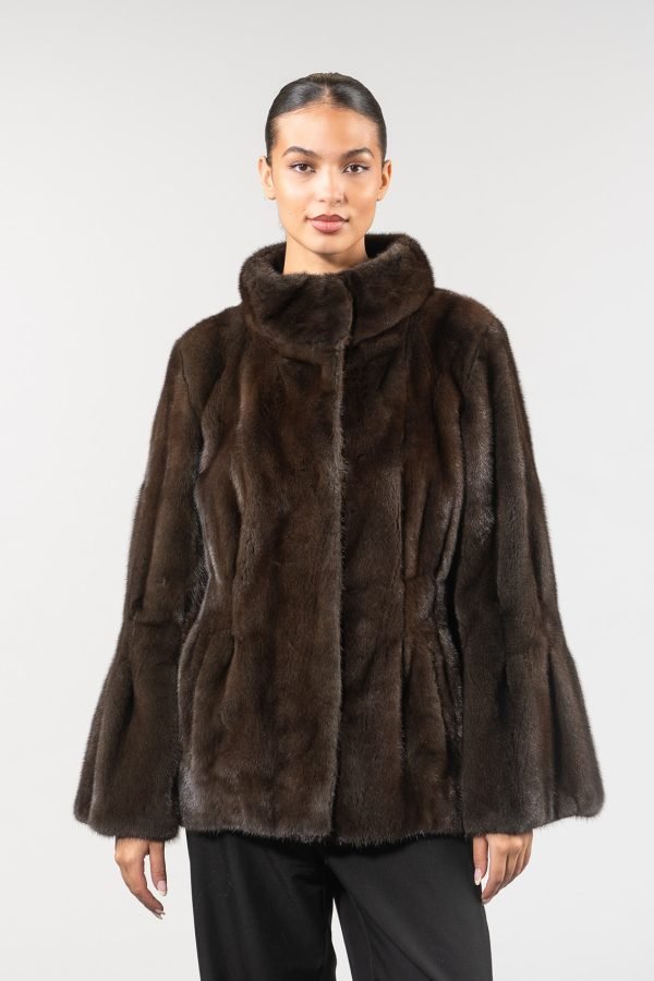 Chocolate Brown Mink Fur Jacket with Stand-up Collar Chocolate Brown Mink Fur Jacket with Stand-up Collar