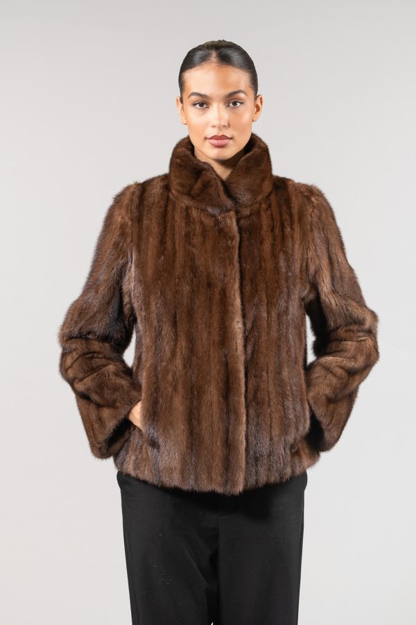 Demi Buff Mink Fur Jacket with Lapel Collar Demi Buff Mink Fur Jacket with Lapel Collar