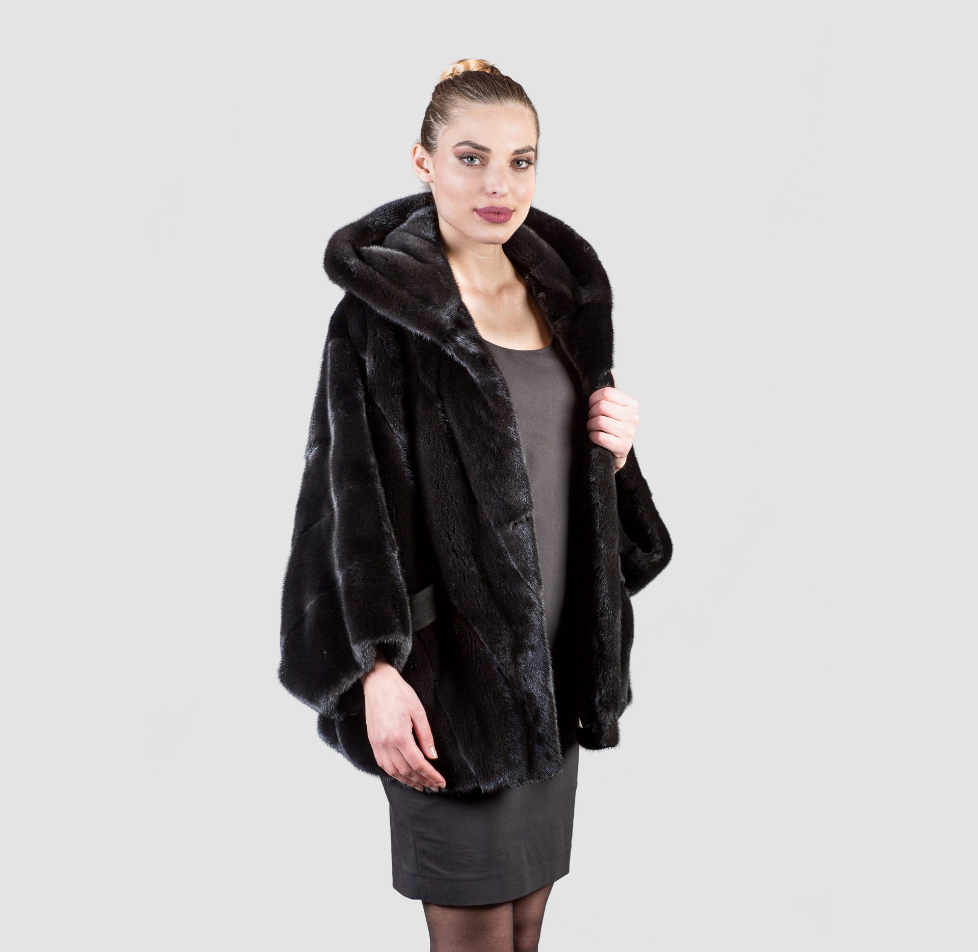Black Mink Fur Jacket With Hood - 100% Real Fur Coats - Haute Acorn