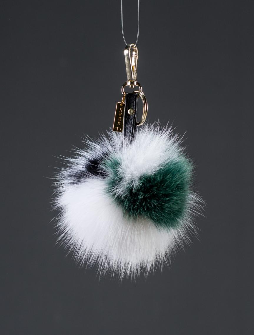 The Green n White Fur Keychain. 100% Real Fur Keychains