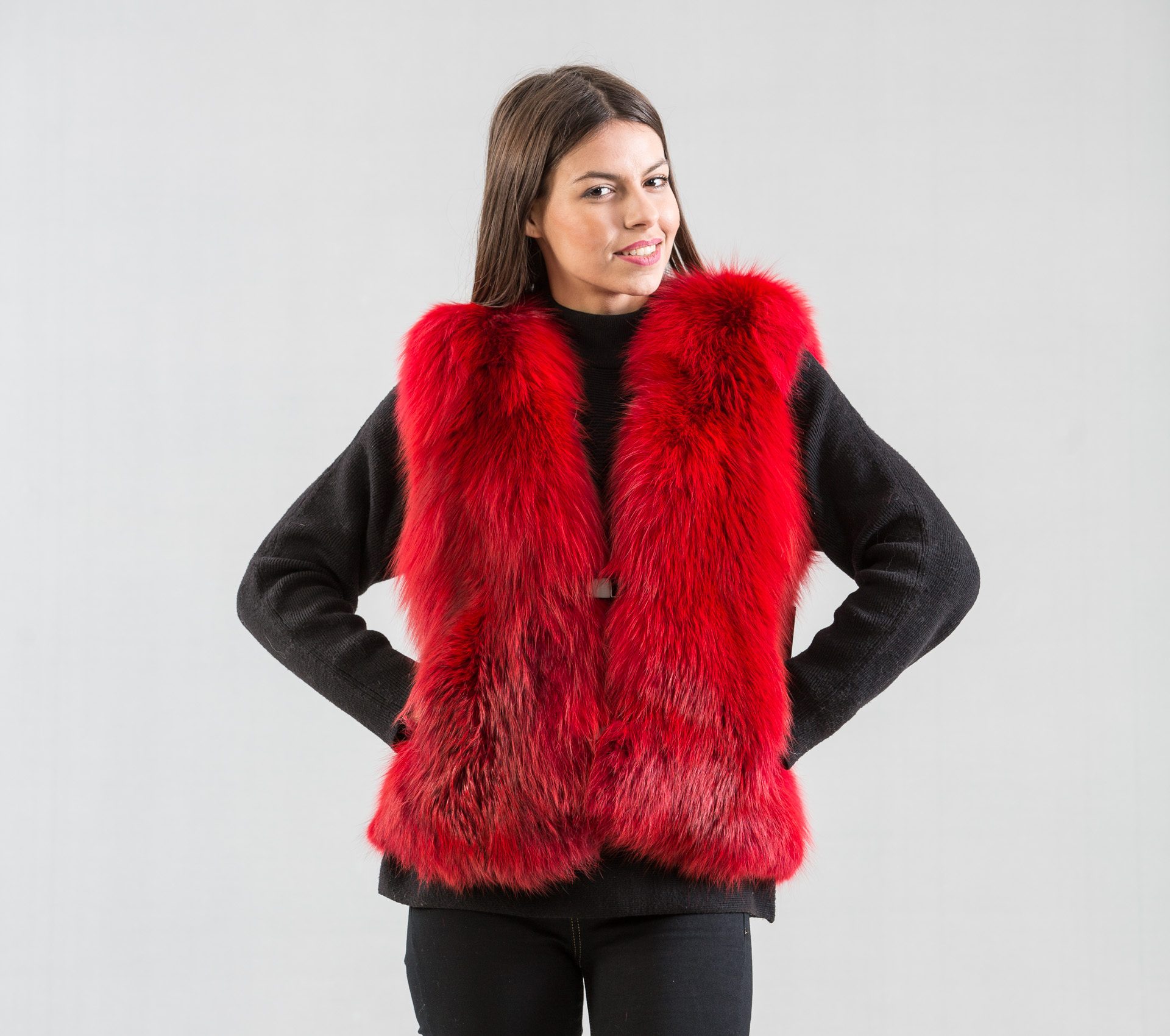 Red Fox Fur Vest. 100% Real Fur Coats and Accessories.