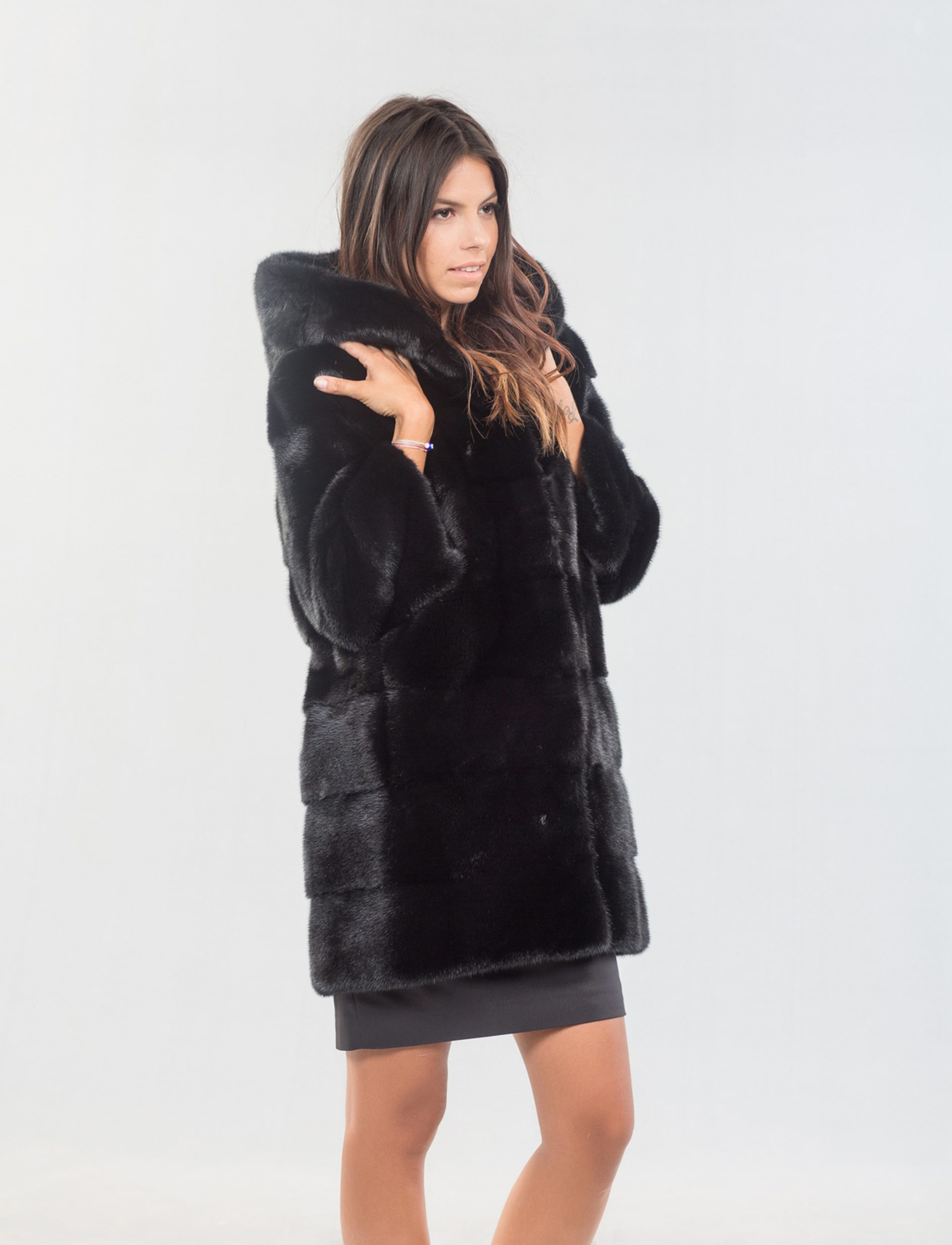 Brawl nærme sig cowboy Black Mink Coat With Hood. 100% Real Fur Coats and Accessories.