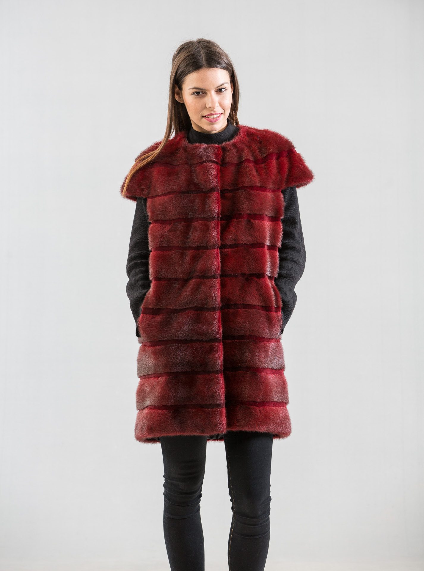 Dark Red Mink Fur Vest. 100% Real Fur Coats and Accessories.