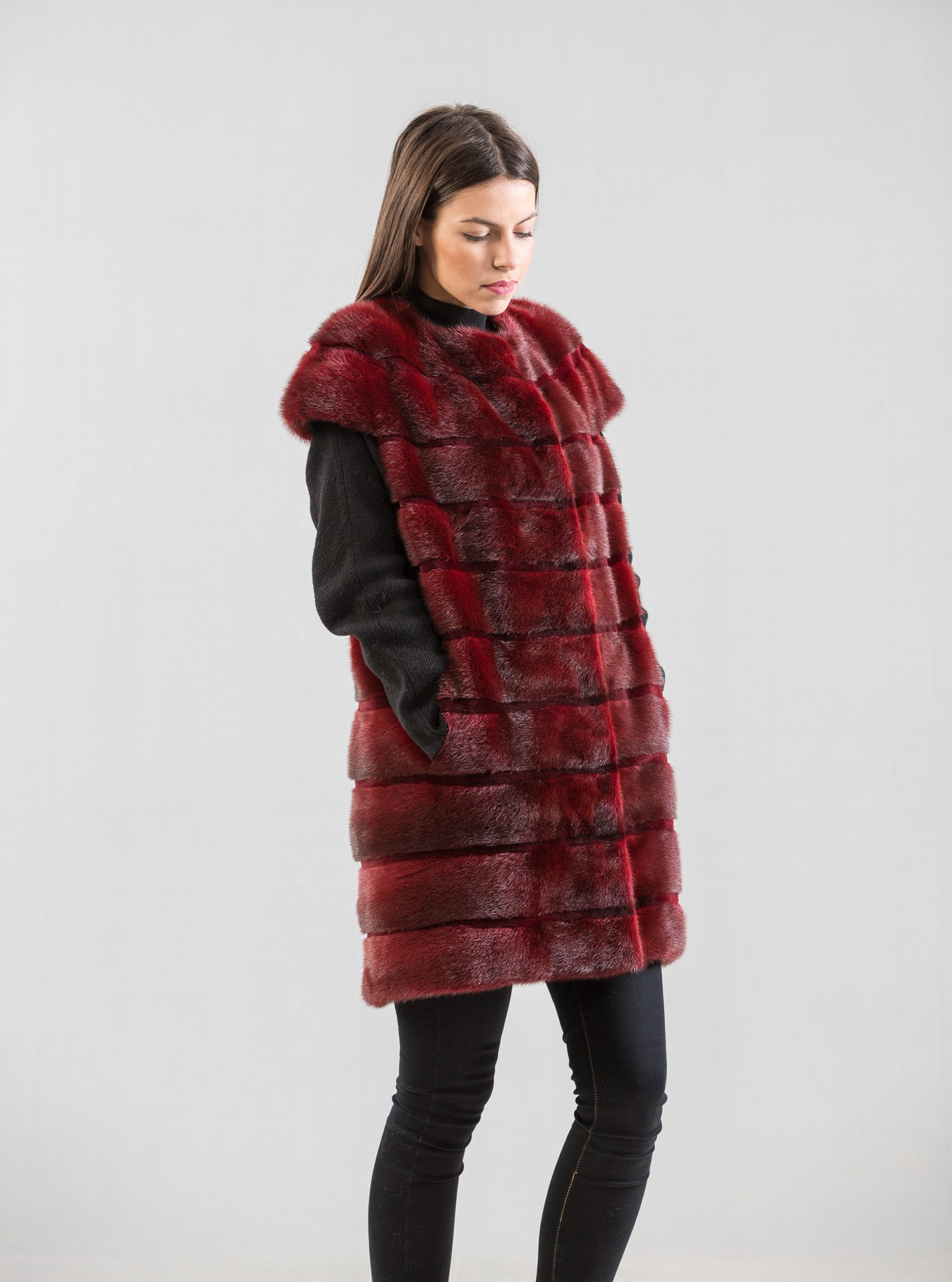 Dark Red Mink Fur Vest. 100% Real Fur Coats and Accessories.